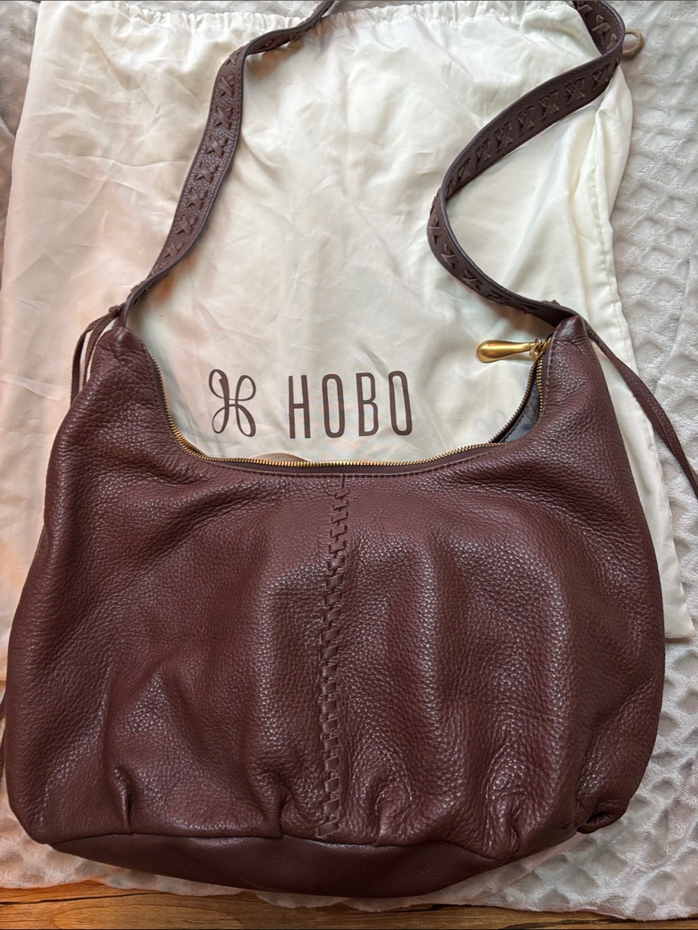 HOBO Chocolate Brown Pebbled Leather Hobo Shoulder Bag